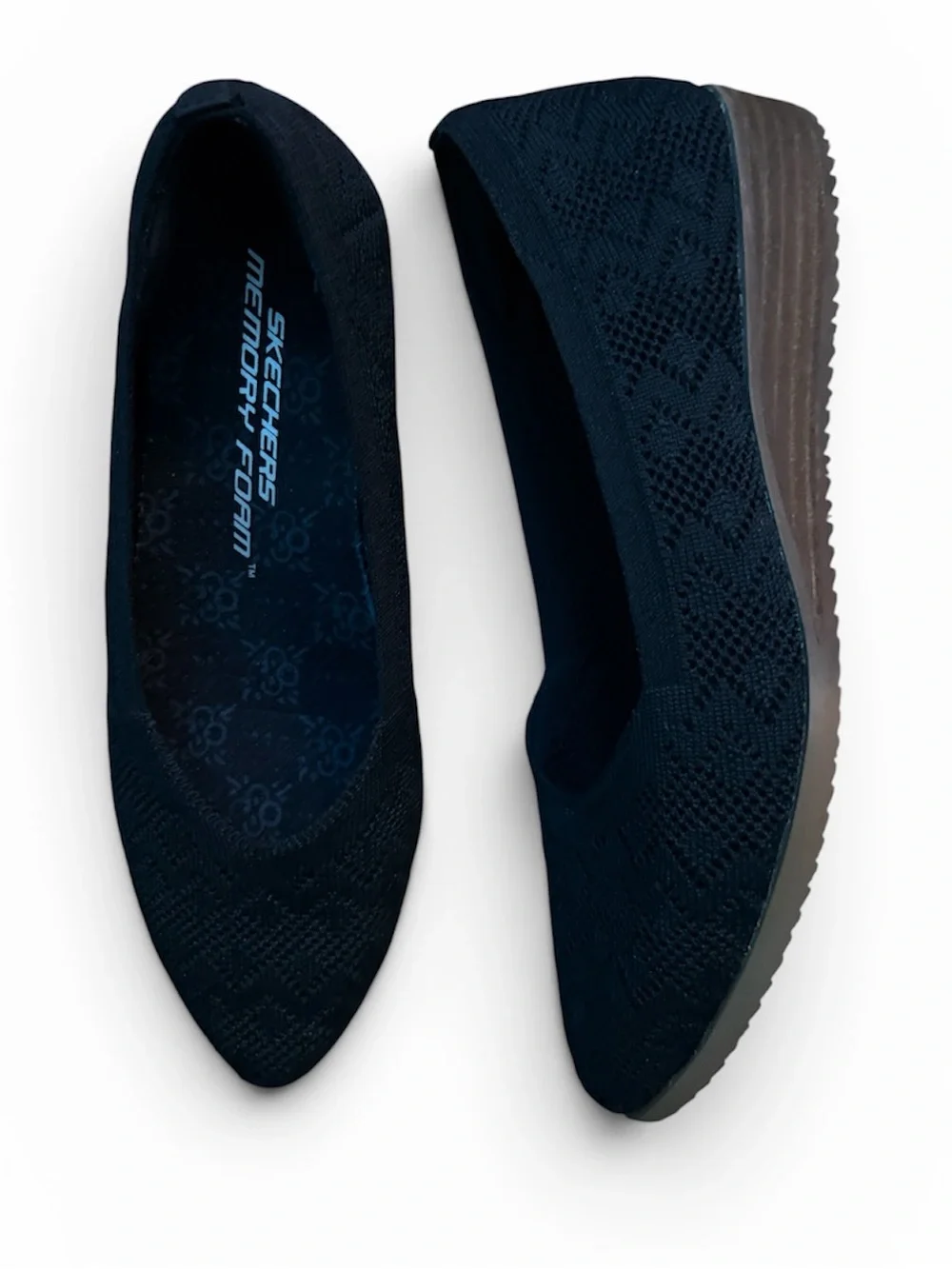 Skechers Black Knit Wedge Pumps with Brown Wedge